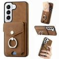 thumbnail image 1 of Wallet Case for Samsung S22, Premium Leather Case with Card Holder, 360°Rotation Ring Kickstand, RFID Blocking Protective Magnetic Back Clsoure Case for Samsung Galaxy S22, Brown, 1 of 13