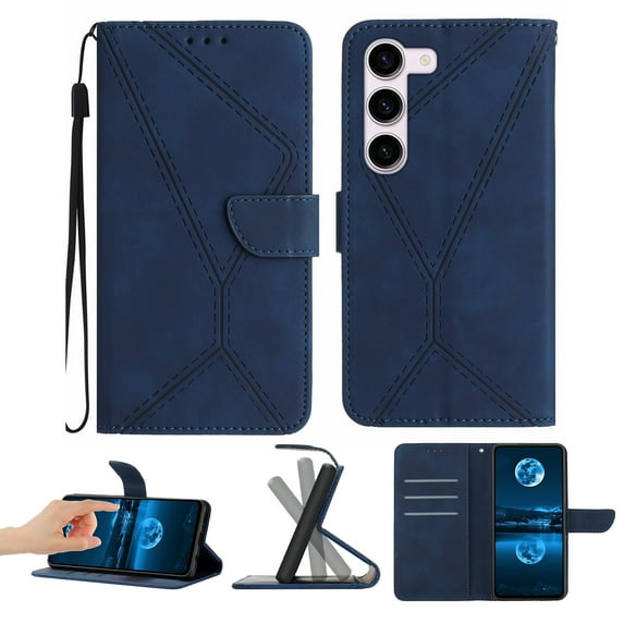 Wallet Case For Samsung S22, RFID Blocking Magnetic Flip Case with Card Slots Holder Kickstand Wrist Strap, PU Leather Folio Shockproof Protective Cover For Samsung Galaxy S22, Darkblue