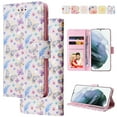 thumbnail image 1 of Wallet Case for Samsung S23 with RFID Blocking Credit Card Slots Holder, Cute Patterned Gold Brushing Magnetic Flip Kickstand Wrist Strap Cover for Samsung Galaxy S23, Butterfly Flower, 1 of 8