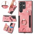 thumbnail image 1 of Wallet Case for Samsung S23 Ultra, 360 Ring Holder Stand with Card Holder Premium Retro Leather Shockproof RFID Blocking Magnetic Clasp Hand Strap for Women Men for Samsung Galaxy S23 Ultra, Pink, 1 of 15
