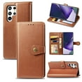 thumbnail image 1 of Wallet Case for Samsung S24 Ultra Magnetic Clasp Folio Kickstand Premium Leather Case with Hand Strap, [RFID Blocking] Credit Card Slots Shockproof TPU Inner Cover for Samsung Galaxy S24 Ultra, Brown, 1 of 9