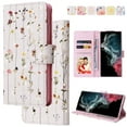 thumbnail image 1 of Wallet Case for Samsung S24 Ultra with RFID Blocking Credit Card Slots Holder, Cute Patterned Gold Brushing Magnetic Flip Kickstand Wrist Strap Cover for Samsung Galaxy S24 Ultra, Dry Flower World, 1 of 8