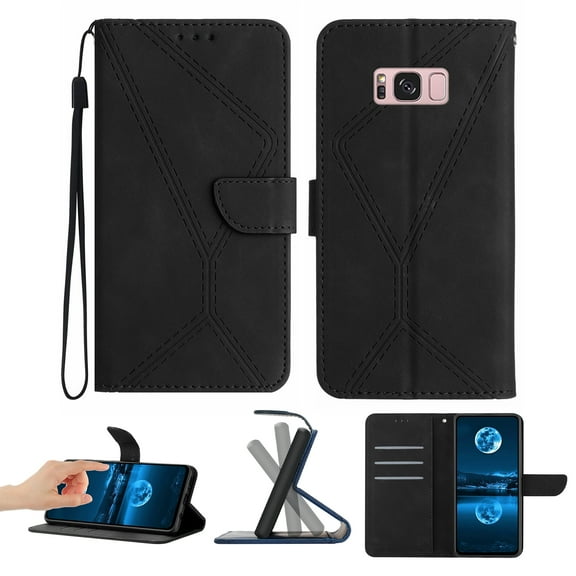 Wallet Case For Samsung S8 Plus, RFID Blocking Magnetic Flip Case with Card Slots Holder Kickstand Wrist Strap, PU Leather Folio Shockproof Protective Cover For Samsung Galaxy S8 Plus, Black