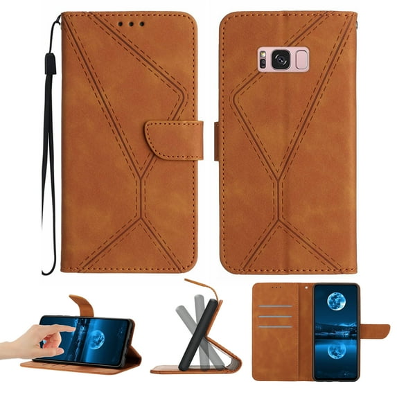 Wallet Case For Samsung S8 Plus, RFID Blocking Magnetic Flip Case with Card Slots Holder Kickstand Wrist Strap, PU Leather Folio Shockproof Protective Cover For Samsung Galaxy S8 Plus, Brown