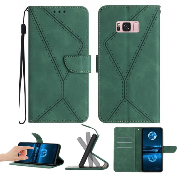 Wallet Case For Samsung S8 Plus, RFID Blocking Magnetic Flip Case with Card Slots Holder Kickstand Wrist Strap, PU Leather Folio Shockproof Protective Cover For Samsung Galaxy S8 Plus, Green