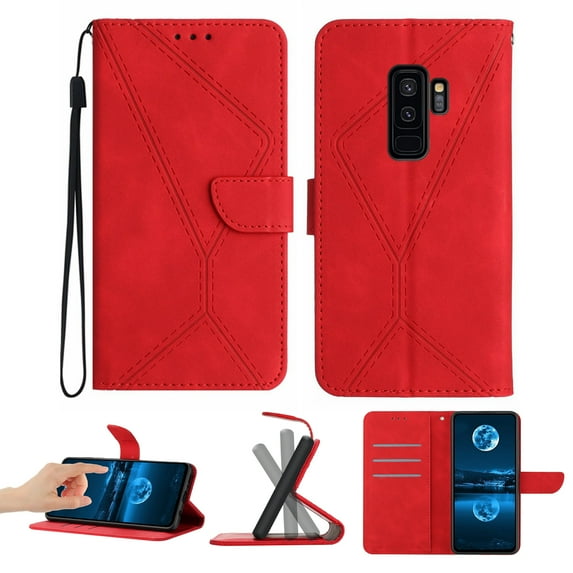 Wallet Case For Samsung S9, RFID Blocking Magnetic Flip Case with Card Slots Holder Kickstand Wrist Strap, PU Leather Folio Shockproof Protective Cover For Samsung Galaxy S9, Red