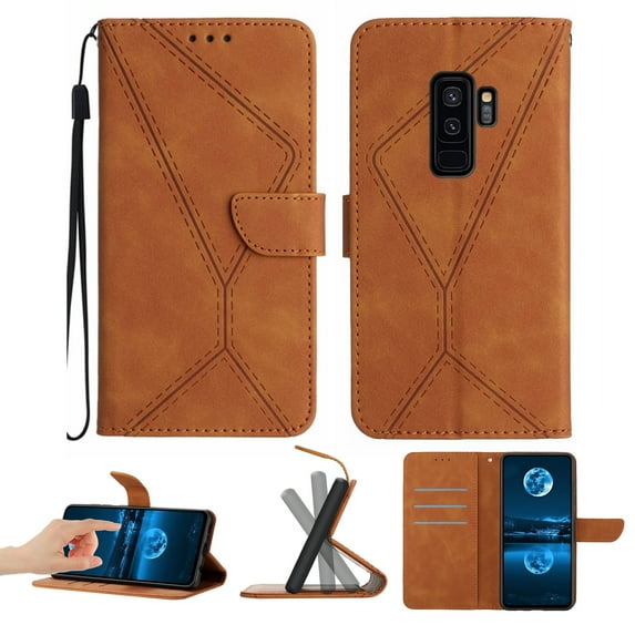 Wallet Case For Samsung S9, RFID Blocking Magnetic Flip Case with Card Slots Holder Kickstand Wrist Strap, PU Leather Folio Shockproof Protective Cover For Samsung Galaxy S9, Brown