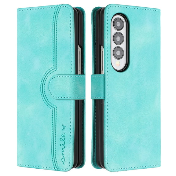 Wallet Case for Samsung Z Fold 3, with Card Slots [RFID Blocking],Durable Flip Folio Kickstand Magnetic Closure Leather Wallet Wrist Strap Women Men Case for Samsung Galaxy Z Fold 3, Green