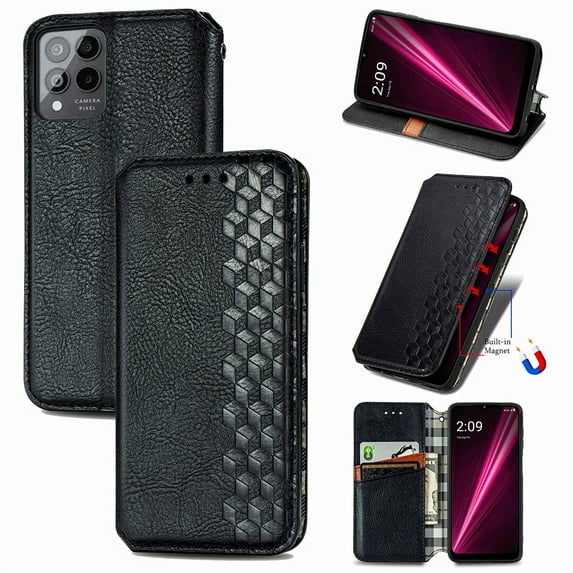 Wallet Case for T-Mobile REVVL 6 Pro 5G, Magnetic Faux PU Leather Kickstand Flip Cover with Card Holder Slots Shockproof TPU Shell Embossed Pattern Folio Case for T-Mobile REVVL 6 Pro 5G, Black