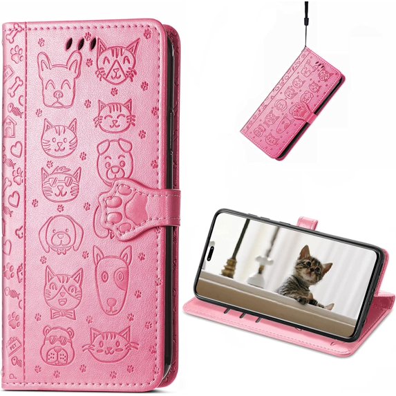 Wallet Case for Xiaomi 13 Lite (Not 13), Cute Cat Dog Cartoon Style with Card Slots Holder PU Leather Flip Phone Cover Case for Xiaomi 13 Lite/Civi 2 MG Pink