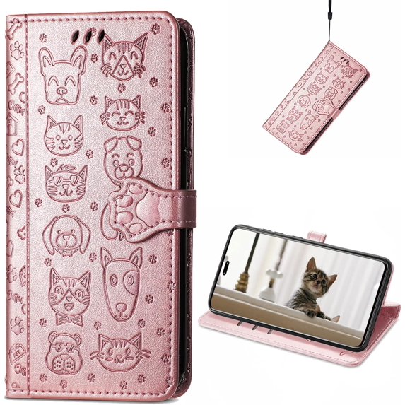 Wallet Case for Xiaomi 13 Lite (Not 13), Cute Cat Dog Cartoon Style with Card Slots Holder PU Leather Flip Phone Cover Case for Xiaomi 13 Lite/Civi 2 MG Rose Gold