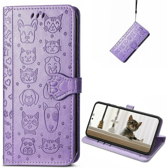 Wallet Case for Xiaomi 13 Ultra (Not 13), Cute Cat Dog Cartoon Style with Card Slots Holder PU Leather Phone Cover Case for Xiaomi 13 Ultra 6.73" MG Purple
