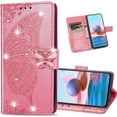 thumbnail image 1 of Wallet Case for Xiaomi Redmi Note 10 4G(Not 5G) with 3D Butterfly Embossing Slim Flip PU Leather Case Magnetic Closure Credit Card Slots Holder Cover for Redmi Note 10S HZD Rhinestone Pink, 1 of 7
