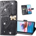 thumbnail image 1 of Wallet Case for Xiaomi Redmi Note 10 4G(Not 5G) with 3D Butterfly Embossing Slim Flip PU Leather Case Magnetic Closure Credit Card Slots Holder Cover for Redmi Note 10S HZD Rhinestone Black, 1 of 14