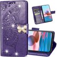 thumbnail image 1 of Wallet Case for Xiaomi Redmi Note 10 4G(Not 5G) with 3D Butterfly Embossing Slim Flip PU Leather Magnetic Closure Credit Card Slots Holder Cover for Redmi Note 10S HZD Rhinestone De Purple, 1 of 14