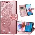 thumbnail image 1 of Wallet Case for Xiaomi Redmi Note 10 4G(Not 5G) with 3D Butterfly Embossing Slim Flip PU Leather Magnetic Closure Credit Card Slots Holder Cover for Redmi Note 10S HZD Rhinestone Rose Gold, 1 of 14