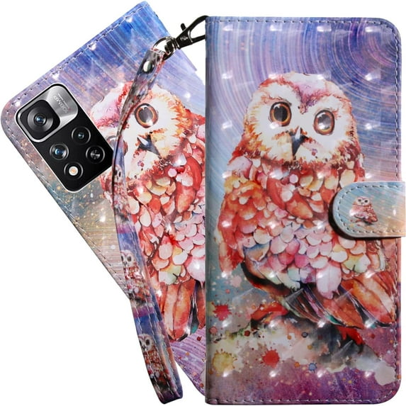 Wallet Case for Xiaomi Redmi Note 11 Pro, Colorful Painted Premium PU Leather Cute Flip Cover with Card Holder & Kickstand Phone Case for Xiaomi Redmi Note 11 Pro Color Owl