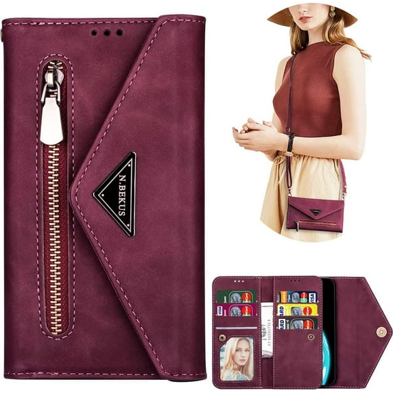 Wallet Case for Xiaomi Redmi Note 11 Pro for Women, Shoulder Crossbody Purse Handbag Neck Strap Lanyard Cover with ID Card Holder Phone Case for Xiaomi Redmi Note 11 Pro XK Wine