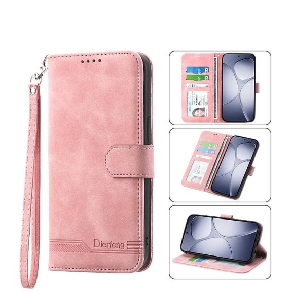 Wallet Case for Xiaomi Redmi Note 14 Pro 4G Flip Phone Case with Card Slots, Cash Pocket, Kickstand, Magnetic Closure & Wrist Strap, TPU Soft Shell Cover Pink
