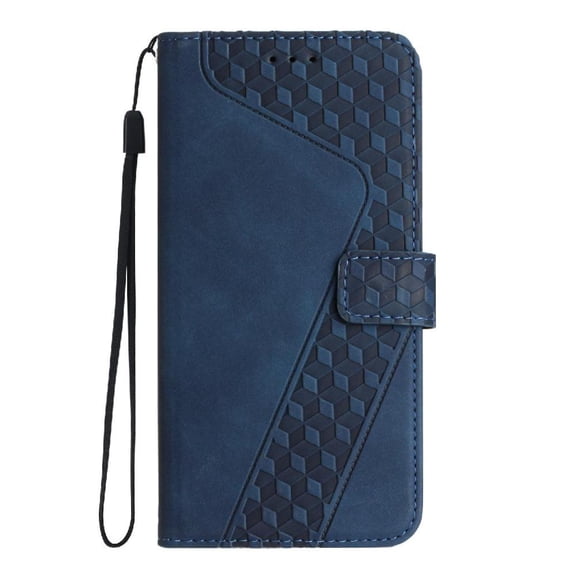 Wallet Case for Xiaomi Redmi Note 14 Pro Plus with Card Holder, Cash Pocket, Kickstand, Magnetic Clasp & Wrist Strap, Geometric Texture Folio Cover Blue