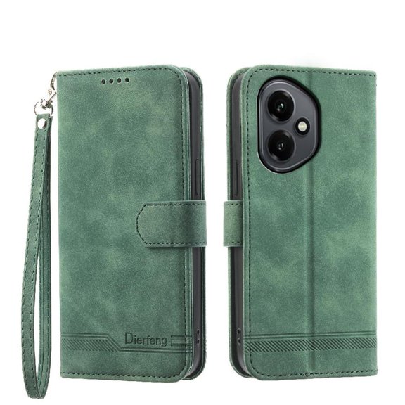 Wallet Case for Honor 400 Flip Phone Case with Card Slots, Cash Pocket, Kickstand, Magnetic Closure & Wrist Strap, TPU Soft Shell Cover Green