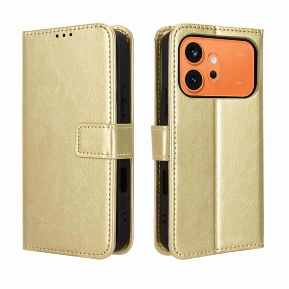 Wallet Case for Honor 600 Pro with Card Holder, PU Leather Flip Phone Case with Kickstand Magnetic Closure Wrist Strap Gold