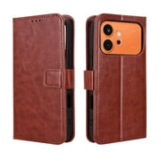 Wallet Case for Honor 600 with Card Holder, PU Leather Flip Phone Case with Kickstand Magnetic Closure Wrist Strap Brown