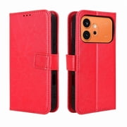 Wallet Case for Honor 600 with Card Holder, PU Leather Flip Phone Case with Kickstand Magnetic Closure Wrist Strap Red
