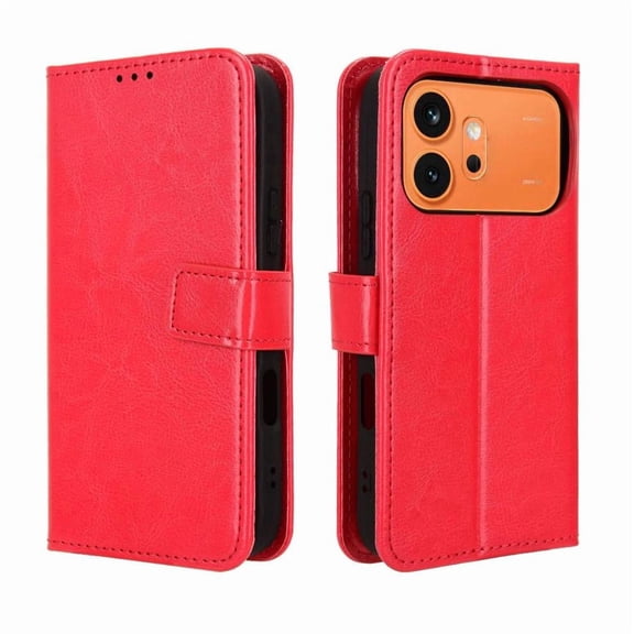Wallet Case for Honor 600 with Card Holder, PU Leather Flip Phone Case with Kickstand Magnetic Closure Wrist Strap Red