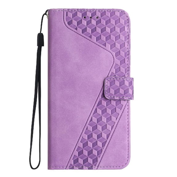 Wallet Case for Honor Magic 7 Pro with Card Holder, Cash Pocket, Kickstand, Magnetic Clasp & Wrist Strap, Geometric Texture Folio Cover Purple