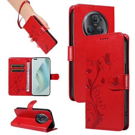 Wallet Case for Honor Magic5 Pro, PU Leather Kickstand with Card Slots Shockproof Flip Cover for Honor Magic5 Pro