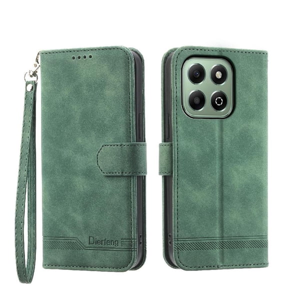Wallet Case for Honor X6B Flip Phone Case with Card Slots, Cash Pocket, Kickstand, Magnetic Closure & Wrist Strap, TPU Soft Shell Cover Green
