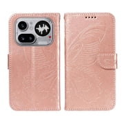 Wallet Case for Nothing Phone 4A Pro Embossed Butterfly with Strap & Stand Pink