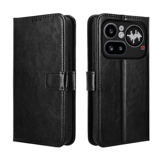 Wallet Case for Nothing Phone 4A Pro with Card Holder, PU Leather Flip Phone Case with Kickstand Magnetic Closure Wrist Strap Black