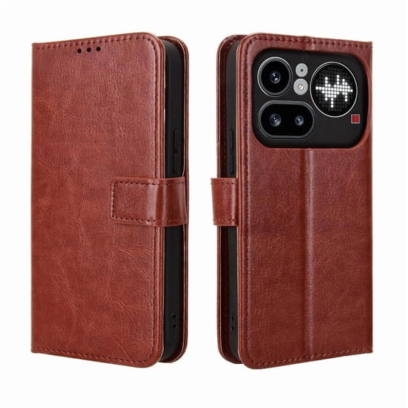 Wallet Case for Nothing Phone 4A Pro with Card Holder, PU Leather Flip Phone Case with Kickstand Magnetic Closure Wrist Strap Brown