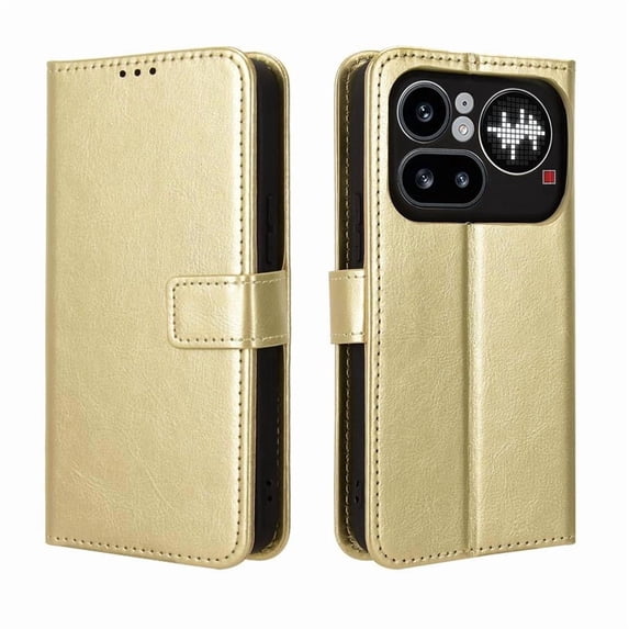 Wallet Case for Nothing Phone 4A Pro with Card Holder, PU Leather Flip Phone Case with Kickstand Magnetic Closure Wrist Strap Gold