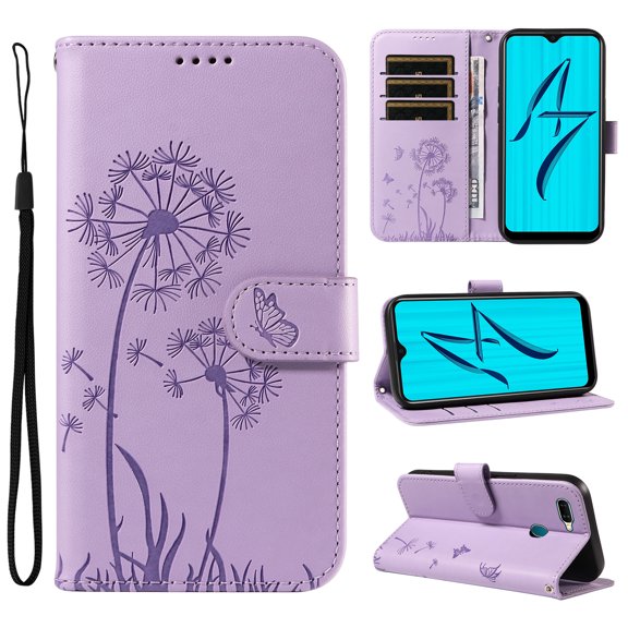 Wallet Case for OPPO A11k 2020, Kickstand and 3 Card Slots, Shockproof and Scratch Resistant, Purple