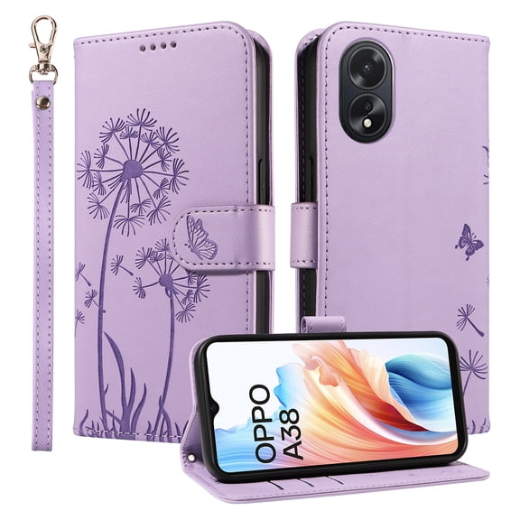 Wallet Case for OPPO A18 4G, Kickstand and 3 Card Slots, Shockproof and Scratch Resistant, Purple