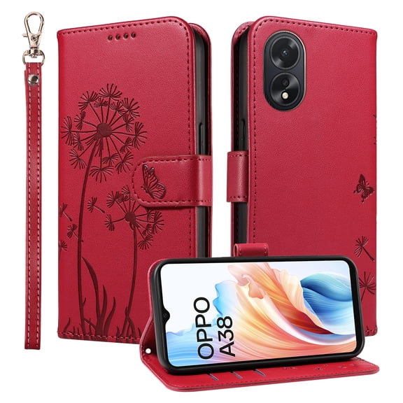 Wallet Case for OPPO A18 4G, Kickstand and 3 Card Slots, Shockproof and Scratch Resistant, Red