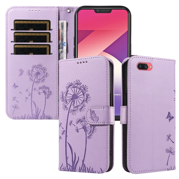 Wallet Case for OPPO A3s, Kickstand and 3 Card Slots, Shockproof and Scratch Resistant, Purple