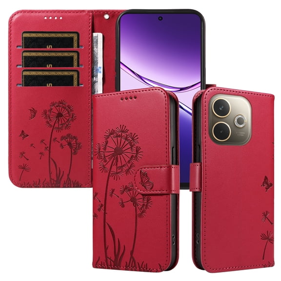Wallet Case for OPPO A5 Pro 5G, Kickstand and 3 Card Slots, Shockproof and Scratch Resistant, Red