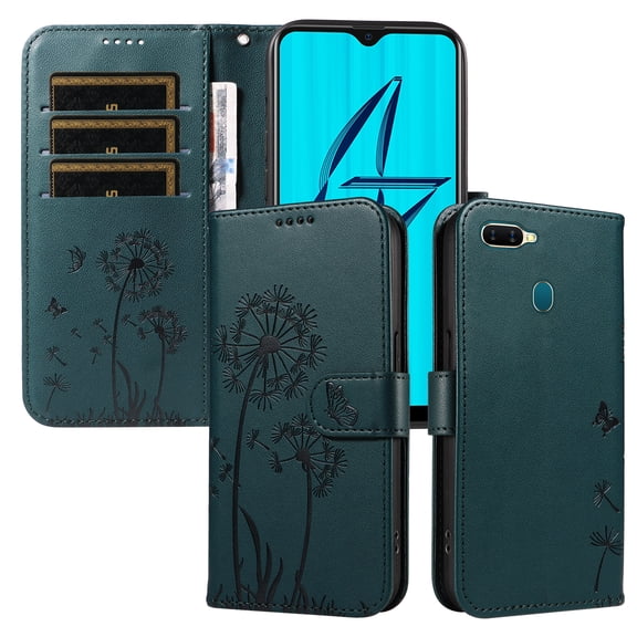 Wallet Case for OPPO A7, Kickstand and 3 Card Slots, Shockproof and Scratch Resistant, Blue