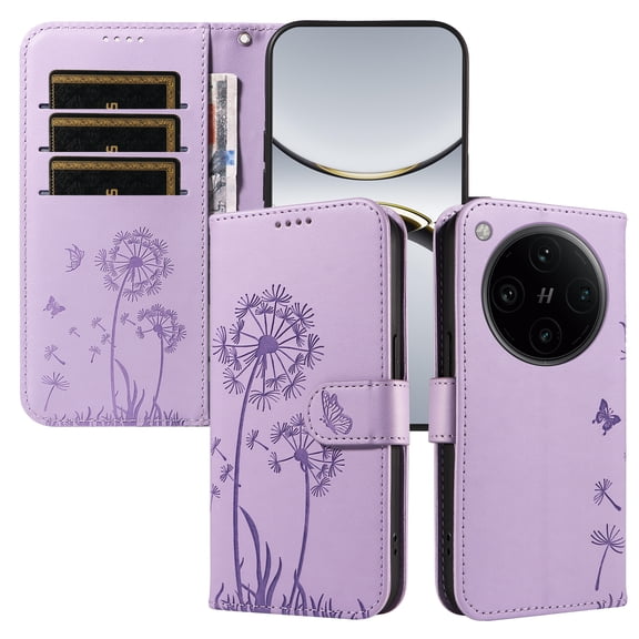Wallet Case for OPPO Find X8 Pro 5G, Kickstand and 3 Card Slots, Shockproof and Scratch Resistant, Purple