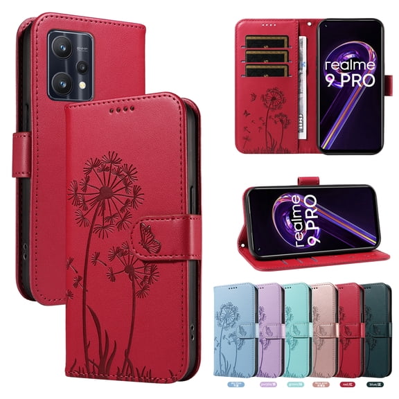Wallet Case for OPPO K10x 5G, Kickstand and 3 Card Slots, Shockproof and Scratch Resistant, Red