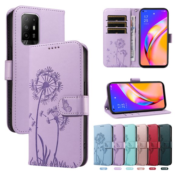 Wallet Case for OPPO Reno5 Z 5G, Kickstand and 3 Card Slots, Shockproof and Scratch Resistant, Purple
