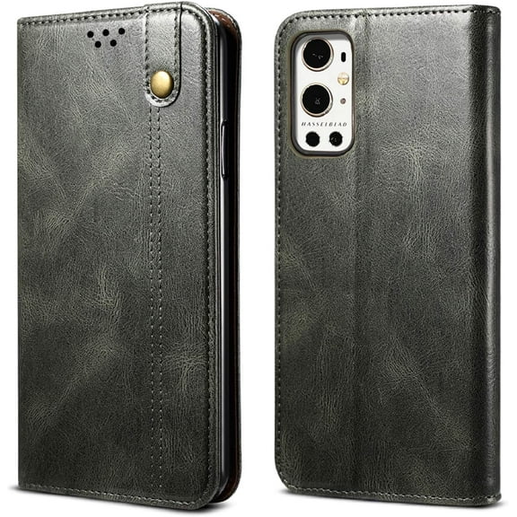 Wallet Case for OnePlus 9, Folio Flip PU Leather Magnetic Buckle Slim Back Cover Built-in Card Holder Slot and Stand for OnePlus 9 5G (Green)