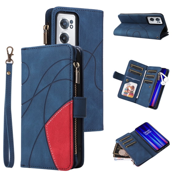 Wallet Case for OnePlus Nord CE 2 Lite 5G, PU Leather 9 Card Slots with 1 Zipper Storage Bag Shockproof Cover for OnePlus Nord CE 2 Lite 5G