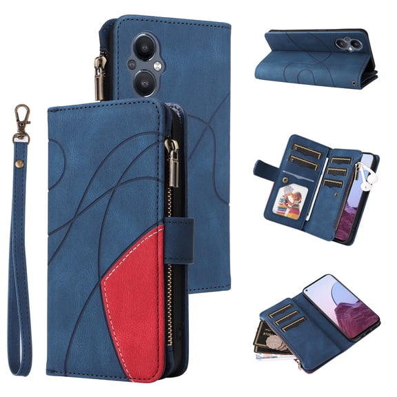 Wallet Case for OnePlus Nord N20 5G, PU Leather 9 Card Slots with 1 Zipper Storage Bag Shockproof Cover for OnePlus Nord N20 5G