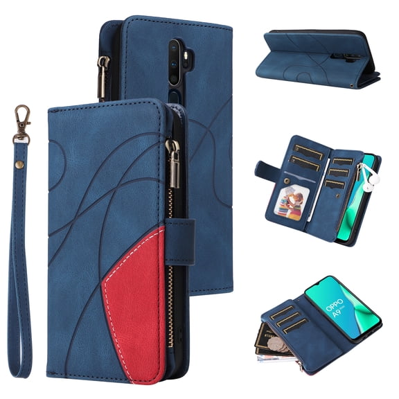 Wallet Case for Oppo A11, PU Leather 9 Card Slots with 1 Zipper Storage Bag Shockproof Cover for Oppo A11
