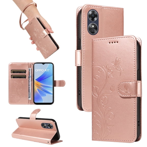 Wallet Case for Oppo A17, PU Leather Card Slots with Kickstand Function Shockproof Cover for Oppo A17